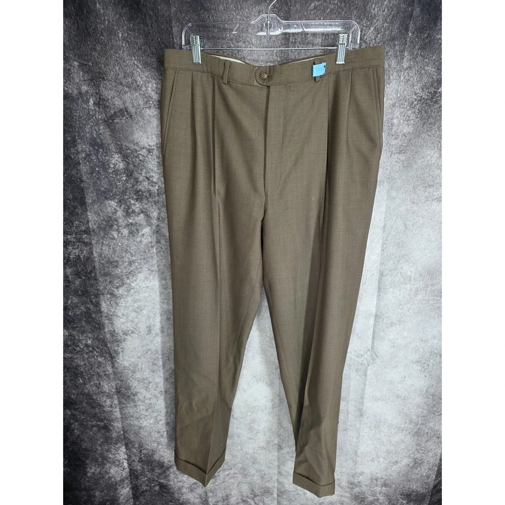 Paul Dione 2 Piece Suit Mens 43R Brown Wool Blazer Jacket 36x30 Pants Cuffed‎ *
